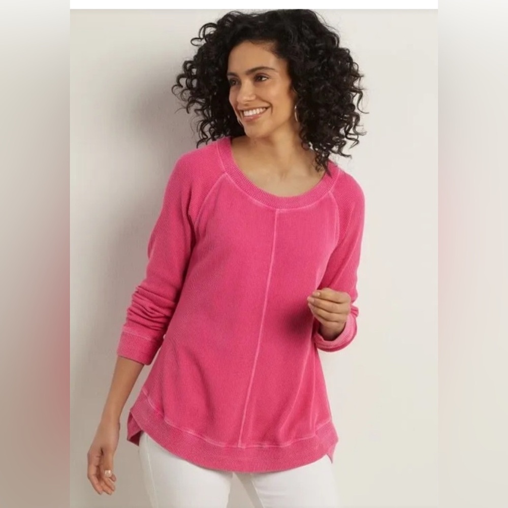 SOFT SURROUNDINGS PINK DARBY COTTON WAFFLE KNIT LIGHTWEIGHT LONG SLEEVE TOP S